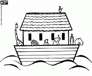 Pintar L'arca de No� navegant per les aig�es del diluvi amb els animals a bord