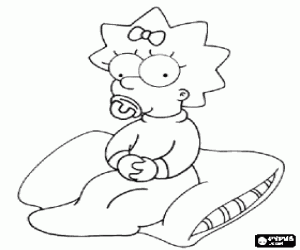 Pintar La beb� Maggie asseguda sobre un coix� amb el xumet a la boca