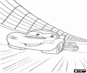 Pintar La cursa de la Copa Pist�, el 95 Llamp McQueen va primer per davant del 86, Chick Hicks