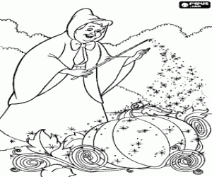 Pintar La fada padrina converteix amb la seva vareta m�gica una carbassa en una carrossa per a dur a Ventafocs al gran ball del pr�ncep