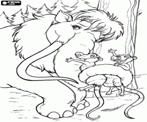 Pintar La mamut llanuda Ellie abra�ant amb la trompa a les germanes sarigues Crash i Eddi
