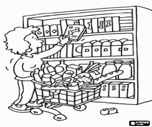 Pintar La mare fent la compra al supermercat amb el carro ple de menjar
