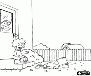 Pintar Lisa parlant sense parar i Bart cansat i avorrit al seu jard� sota la mirada de Marge