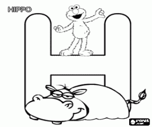 Pintar Lletra H amb Elmo i un hipop�tam