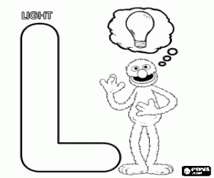 Pintar Lletra L amb Grover pensant en una bombeta per a la llum