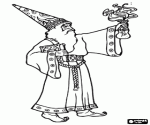 Pintar Mag o bruixot amb la poci� m�gica i el llibre m�gic