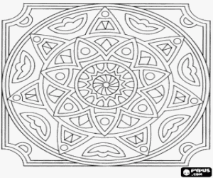 Pintar Mandala amb cercles en forma d'estrella o flor dins d'un quadrat
