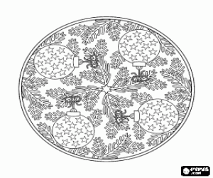 Pintar Mandala amb decoraci� nadalenca de fulles d'avet i boles amb estrelles