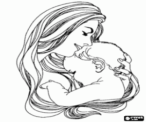 Pintar Mare abra�ant el seu nad� amb amor