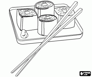 Pintar Menjar japon�s amb els escuradents, �s coneguda com maki perqu� �s sushi enrotllat amb algues