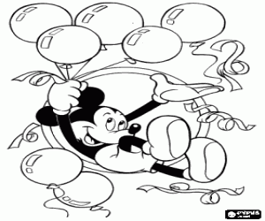 Pintar Mickey Mouse amb globus i serpentines en la celebraci� de l'arribada de l'Any Nou