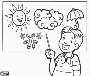 Pintar Nen observant a la pissarra els s�mbols de meteo