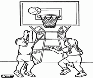 Pintar Nens jugant a b�squet, llan�ant la pilota a cistella