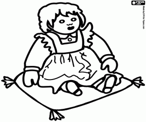 Pintar Nina amb vestit i lla� als cabells asseguda en un coix�