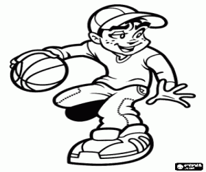 Pintar Noi driblant, botant la pilota de b�squet