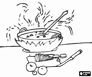 Pintar Olla amb sopa al foc de la cuina