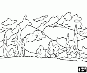 Pintar Paisatge amb turons al fons i arbres en primer pla