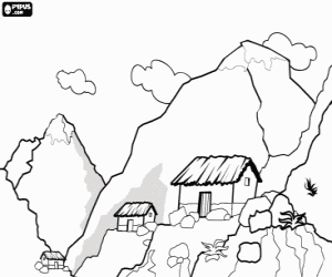 Pintar Paisatge d'alta muntanya amb els cims nevats i alguns refugis