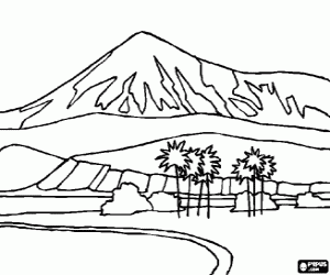 Pintar Paisatge des�rtic, un oasi amb unes muntanyes al fons