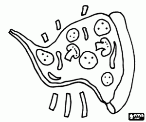 Pintar Porci� de pizza, pa pla cobert amb formatge i altres ingredients, original de la cuina napolitana