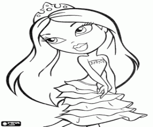 Pintar Preciosa noia Bratz molt elegant amb un vestit de nit i una diadema