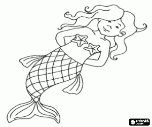 Pintar Preciosa sirena amb unes estrelles de mar