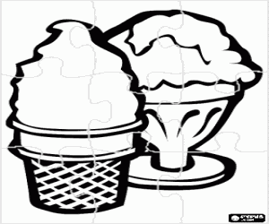 Pintar Puzle de gelats, l'un en un gotet o vaset i l'altre en copa de vidre