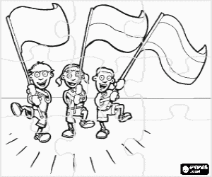 Pintar Puzle de nens amb grans banderes
