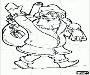 Pintar Puzle de Pare Noel o Santa Claus carregant amb un sac ple de regals - Trencaclosques de Nadal
