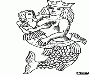 Pintar Reina de les Sirenes amb una corona portant en bra�os una petita sirena
