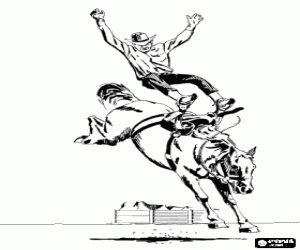Pintar Rodeo - Genet en la prova del cavall amb muntura, muntant un cavall salvatge