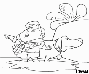 Pintar Russell amb el seu gos Dug molt atents al mig de la selva