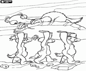 Pintar Sid, el peres�s, transportat pels seus amics amb una pedra