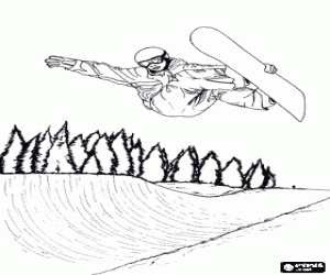 Pintar Snowboarder fent una pirueta o un truc en un half-pipe o migtub, rider practicant el free-style surf de neu