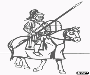 Pintar Soldat rom� a cavall amb llan�a i escut