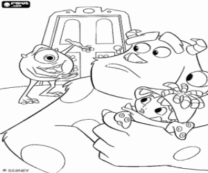 Pintar Sulley i Mike protegint la nena Boo disfressada de monstre