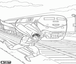 Pintar Superman corrent al costat dels carrils m�s r�pid que el tren per evitar un accident