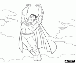 Pintar Superman volant cap al cel al costat dels ocells, amb els punys tancats i el seu vestit amb la capa