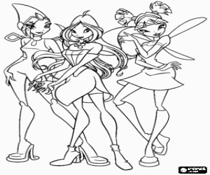 Pintar Tecna, Flora i Musa, algunes de les fades amigues que formen part del Winx Club