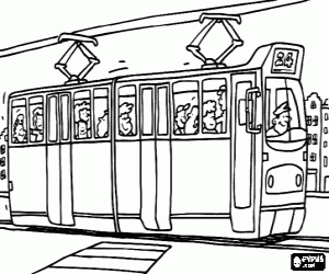 Pintar Tramvia amb passatgers i conductor