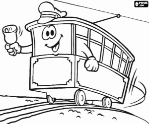 Pintar Tramvia o funicular somrient i fent sonar la campana