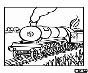 Pintar Tren de vapor amb maquinista en el paisatge