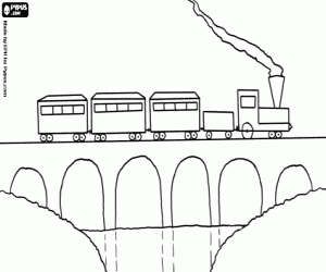 Pintar Tren de vapor passant per sobre d'un pont