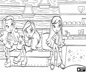Pintar Tres noies Bratz prenent una copa al bar