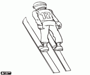 Pintar Un saltador d'esqu� en ple vol despr�s de descendre per la rampa i de saltar al buit