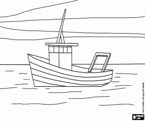 Pintar Un vaixell de pesca navegant en el mar en calma