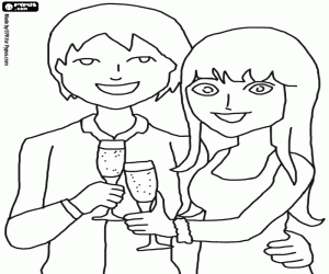 Pintar Una parella brindant amb cava o xampany a mitjanit