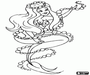 Pintar Una sirena adornada amb una corona de perles i envoltada per una serpentina de bombolles