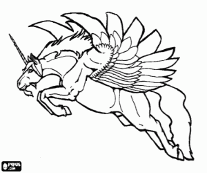 Pintar Unicorn o alicorn volant amb les grans ales