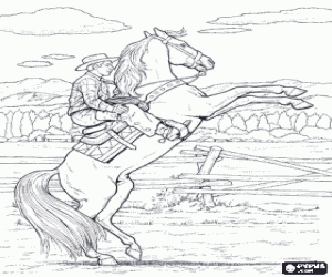 Pintar Vaquer o cowboy muntant un cavall salvatge en un rodeo